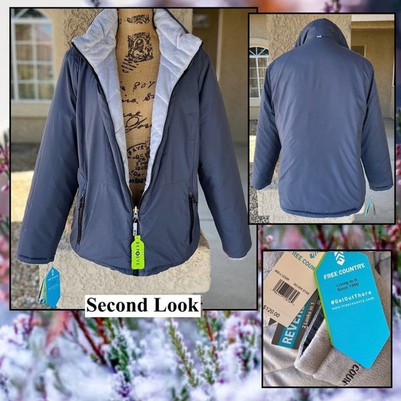 Free Country Reversible Gray Quilt Butter Pile Blk Smoth Puffer Jacket Sz XL NWT - Picture 3 of 7